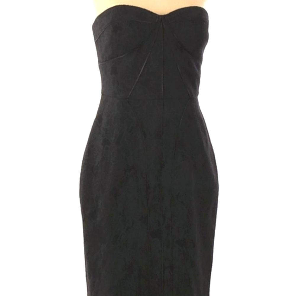 AQUA-Strapless-Dress-EUC- LACE BLACK, FLORAL PATTERN, SIZE:0 BACKZIP FORMAL-GOWN